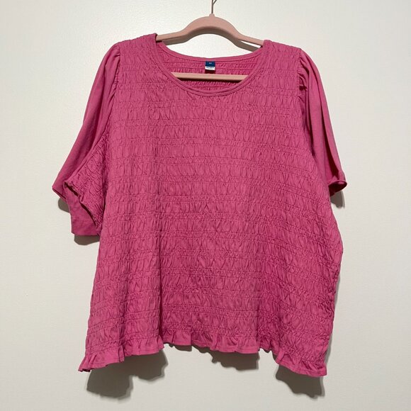Old Navy Lot 2 Womens Smocked Blouses 3X Pink Navy Flutter Sleeve Romantic - Picture 6 of 11